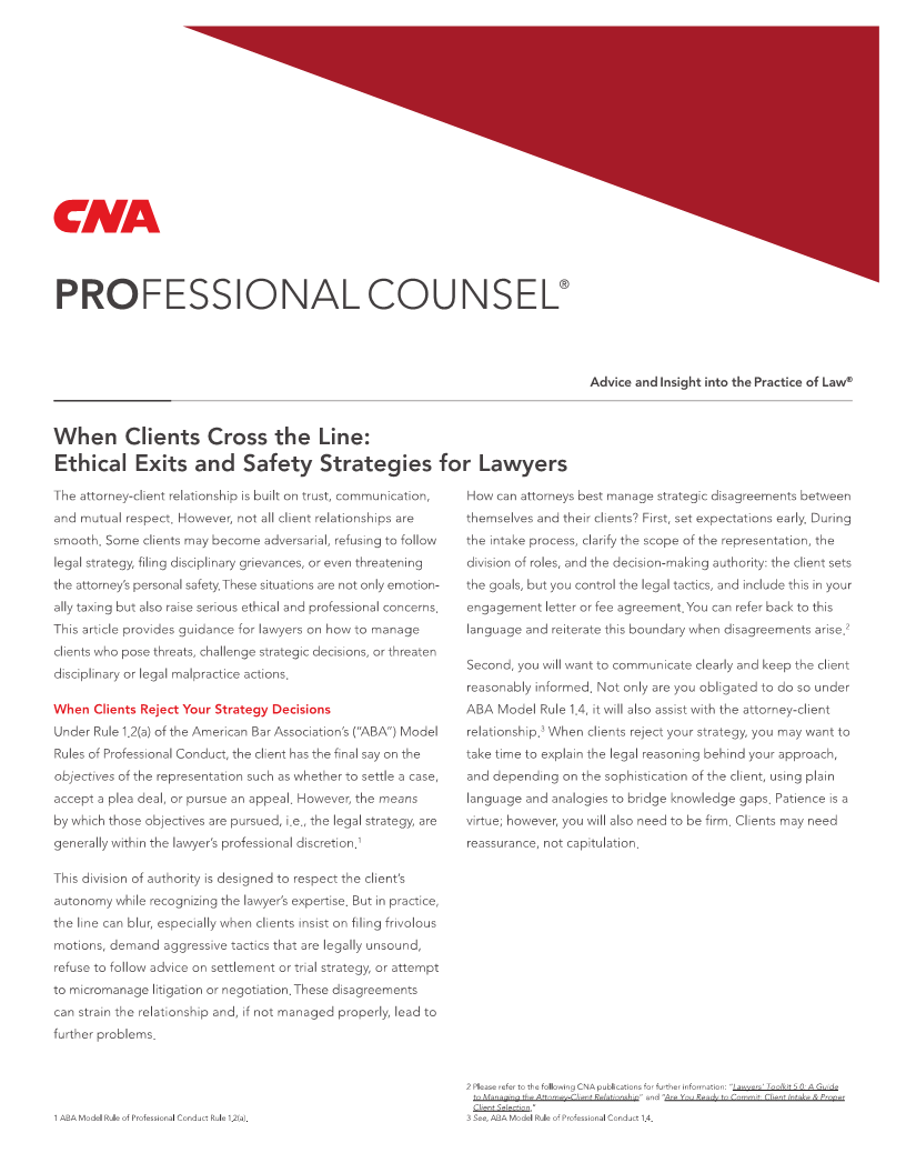 When Clients Cross the Line: Ethical Exits and Safety Strategies for Lawyers